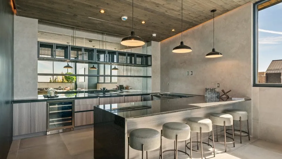 Salt Lake Crossing lounge with community kitchen.