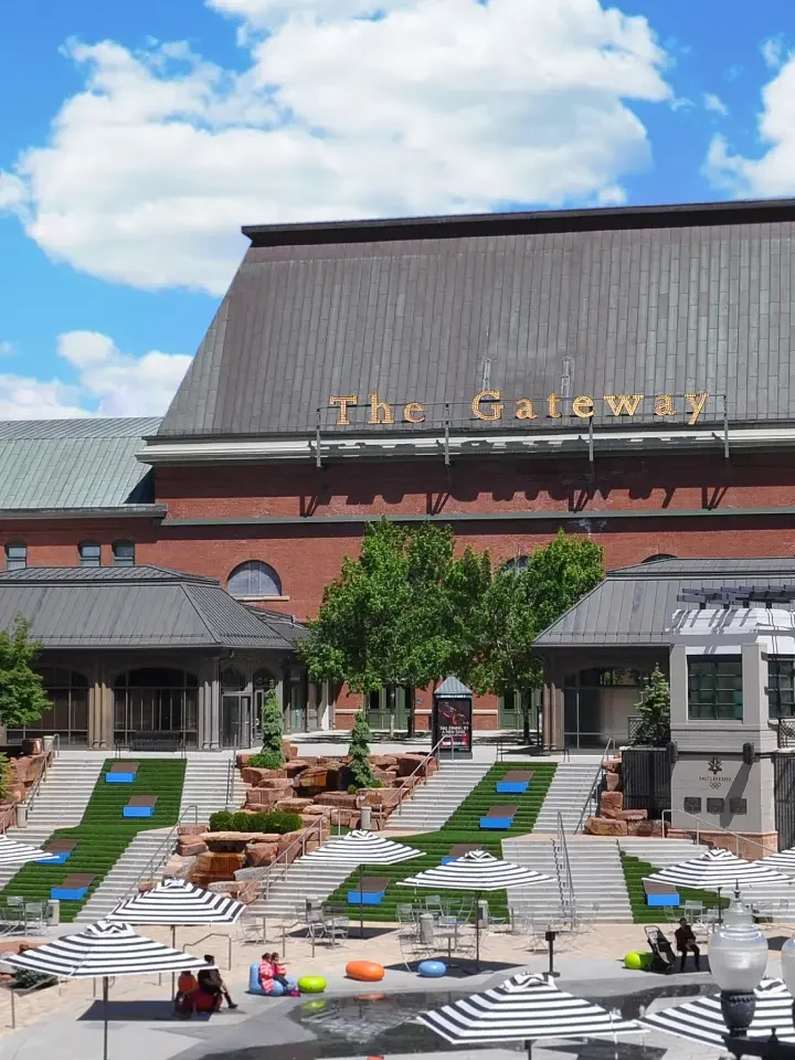 Outdoor seating area at the Gateway Mall in Salt Lake City.