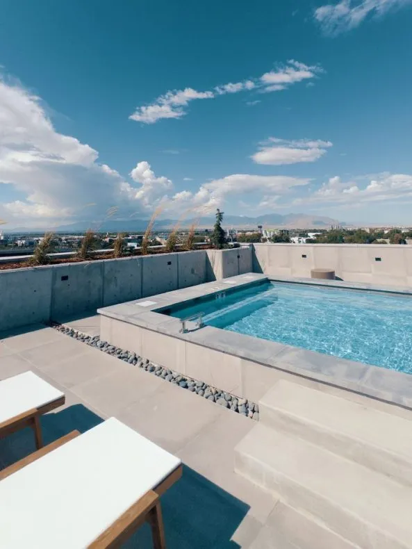 Salt Lake Crossing skydeck with rooftop pool and spa.